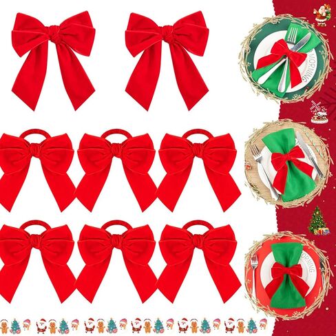 6Pcs Red Bow Christmas Napkin Rings, Chic Velvet Christmas Napkin Holder for Birthday Party, Anniversary Dinner, and Wedding Table Decorations in Saudi Arabia