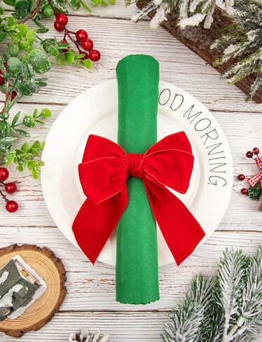 6Pcs Red Bow Christmas Napkin Rings, Chic Velvet Christmas Napkin Holder for Birthday Party, Anniversary Dinner, and Wedding Table Decorations in Saudi Arabia