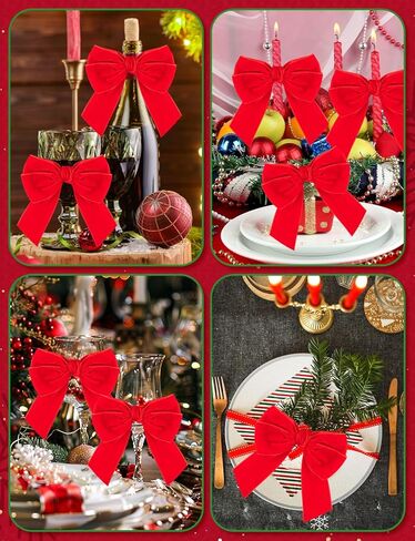 6Pcs Red Bow Christmas Napkin Rings, Chic Velvet Christmas Napkin Holder for Birthday Party, Anniversary Dinner, and Wedding Table Decorations in Saudi Arabia