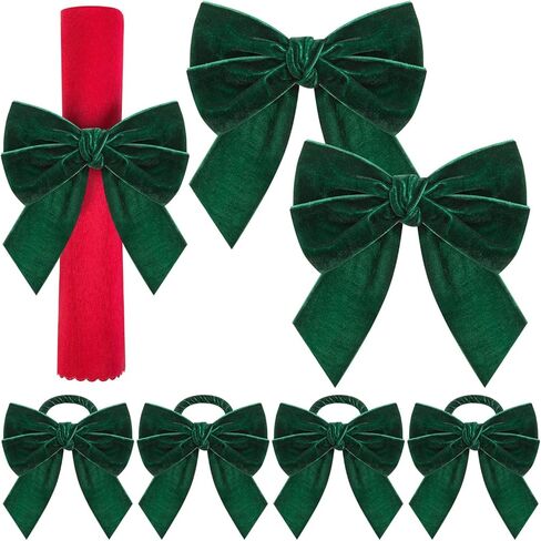 6Pcs Red Bow Christmas Napkin Rings, Chic Velvet Christmas Napkin Holder for Birthday Party, Anniversary Dinner, and Wedding Table Decorations in Saudi Arabia