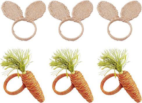 Easter Napkin Rings Set of 6, Burlap Bunny Carrot Napkin Holders Rings Rustic Rabbit Ear Napkin Holders for Cloth Napkins Spring Farmhouse Table Home Decorations (6pcs Carrot, One Size) in Saudi Arabia