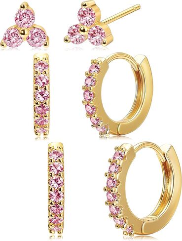 Small Hoop Earrings for Women, Diamond Stud Huggie Cartilage Earrings Set for Multiple Piercing, 3 Pairs Trendy Jewelry Gifts in Saudi Arabia