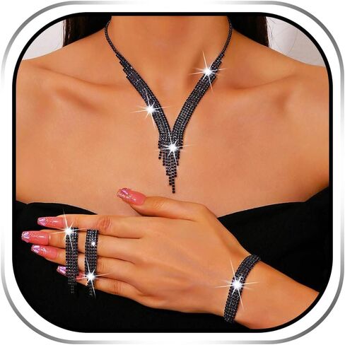 Sixexey Black Jewelry Set Rhinestone Wedding Jewelry Prom Wedding Neck Jewelry for Women in Saudi Arabia