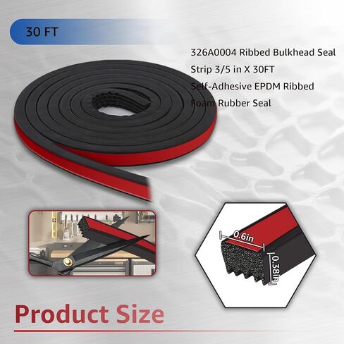 GUSUUI 326A0004 Service Kit Ribbed Bulkhead Seal 3/5" x 360", Service Kit Tonneau Cover Bulkhead Self Adhesive EPDM Ribbed Foam Rubber Seal for RV,Truck,Garage Door,Boat, Marine, Auto Tailgate in Kuwait