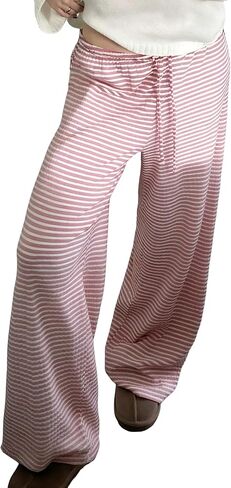 Womens Comfy Pajama Pants Striped Low Waisted Lounge Pants Elastic Waist Drawstring Long Trousers in Kuwait