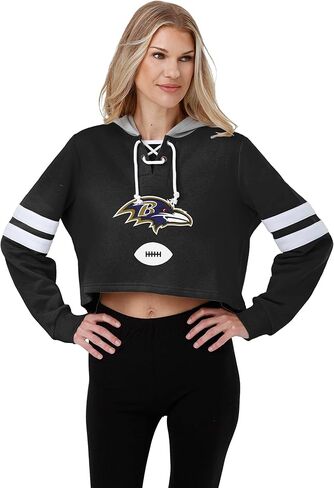 FOCO NFL womens Striped Sleeve Cropped Hoodie - Womens in Saudi Arabia