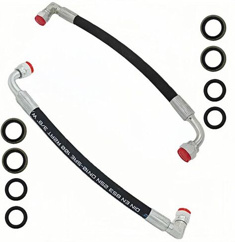 خرطوم هيدروليكي LZXQYMX 2-Pack AW29374 للرافعات الأمامية John Deere - ضغط عالٍ 5800 رطل لكل بوصة مربعة، كوع 90 درجة مع حلقات دائرية، طول 14.8 بوصة، متوافق مع موديلات 120E 120R 200X 210 300 300X 400X 430 in Kuwait