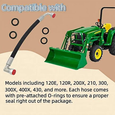 خرطوم هيدروليكي LZXQYMX 2-Pack AW29374 للرافعات الأمامية John Deere - ضغط عالٍ 5800 رطل لكل بوصة مربعة، كوع 90 درجة مع حلقات دائرية، طول 14.8 بوصة، متوافق مع موديلات 120E 120R 200X 210 300 300X 400X 430 in Kuwait