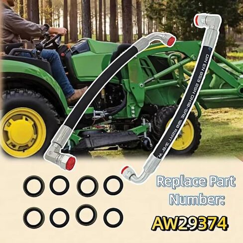 خرطوم هيدروليكي LZXQYMX 2-Pack AW29374 للرافعات الأمامية John Deere - ضغط عالٍ 5800 رطل لكل بوصة مربعة، كوع 90 درجة مع حلقات دائرية، طول 14.8 بوصة، متوافق مع موديلات 120E 120R 200X 210 300 300X 400X 430 in Kuwait