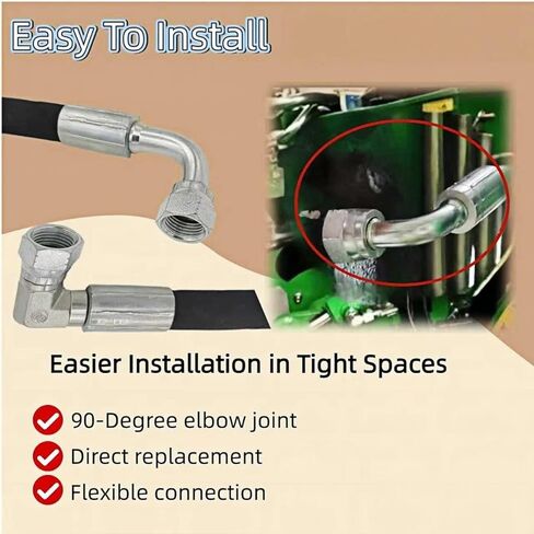 خرطوم هيدروليكي LZXQYMX 2-Pack AW29374 للرافعات الأمامية John Deere - ضغط عالٍ 5800 رطل لكل بوصة مربعة، كوع 90 درجة مع حلقات دائرية، طول 14.8 بوصة، متوافق مع موديلات 120E 120R 200X 210 300 300X 400X 430 in Kuwait