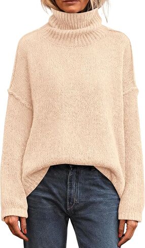PRETTYGARDEN Womens Turtleneck Long Sleeve Sweater 2025 Fall Trendy Loose Fit Knit Tops Oversized Pullover Sweaters in Saudi Arabia