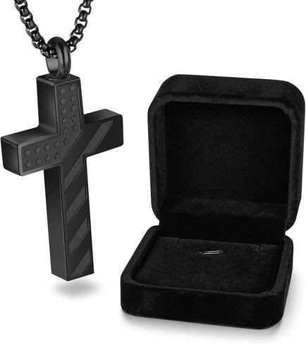 XIUDA Cross Cremation Jewelry Flag Urn Ashes Necklace for Women Men Cremation Ash Pendant Loved One Memorial Jewelry in Saudi Arabia
