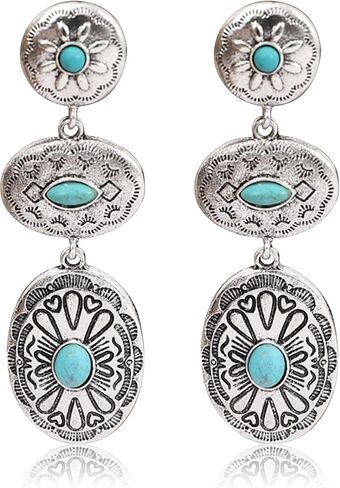 الأقراط الغربية للنساء رعاة البقر خمر concho oval الفيروز يتدلى أقراط المجوهرات الغربية الزي كونتي كونتري الحفل الموسيقي روديو إكسسوارات إكسسوارات in Saudi Arabia