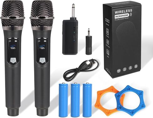 J.I.Y Wireless Microphone Set for Sing, Speech and Activities, 2.4GHz Dual Cordless with Rechargeable Receiver with 200ft Range, Metal Microphone 2 Pack for Karaoke, Party, PA System (Black) in Saudi Arabia