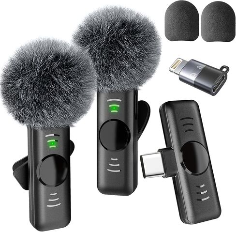 Lumasphere Wireless Lavalier Microphone for iPhone 15/16 Android & Older iPhone - 2 Pack Universal Mini Lapel Mic with Lightning & USB-C Adapter for Video Recording TikTok YouTube Interview in Saudi Arabia