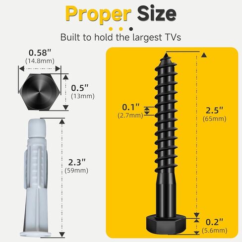 Mywish TV Mount Screws Kit, Lag Bolt Kit for TV Wall Mount, M8x65 Lag Bolts Screws, 10x60 Wall Anchors, Washers, Bubble Level for Wood Stud Brick Concrete Drywall, Universal TV Mounting Hardware Kit in Saudi Arabia
