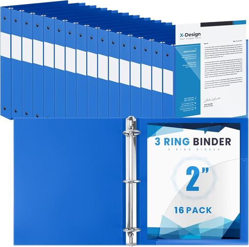 Henoyso 16 PCS 2 Inch 3 Ring Binder with Cover Cover Plastic Fit Fit Litte Size 8.5 "× 11" ورقة تحتوي على 100 ورقة متعددة الاستخدامات لمنزل مكتب المدرسة ، جيب واحد (أزرق) in Kuwait