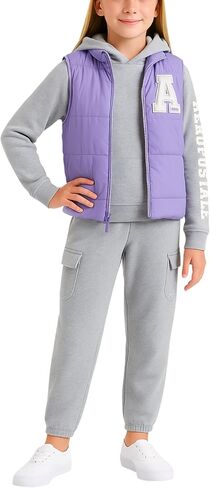 مجموعة Legging Aeropostale Girls - قميص طويل الأكمام ، سترة منتفخة البضائع ، ولباس طماق مع بقع زين 4-12 in Kuwait