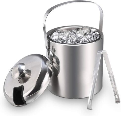 Sailnovo Ice Bucket, Double-Wall Stainless Steel Insulated Ice Buckets with Lid and Ice Tong, Ideal for Cocktail Bar, Parties, Chilling Wine, Champagne - 1.2 Liter Ice Container（Silver） in Saudi Arabia