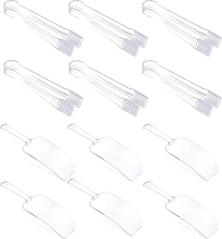 12Pcs Clear Plastic Ice Scoops Tongs Set, Small Tongs for Serving Food, Mini Candy Scoops for Candy Buffet Dry Goods Freezer Bin Canisters (Clear) in Saudi Arabia