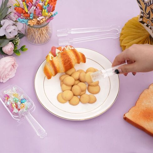 12Pcs Clear Plastic Ice Scoops Tongs Set, Small Tongs for Serving Food, Mini Candy Scoops for Candy Buffet Dry Goods Freezer Bin Canisters (Clear) in Saudi Arabia