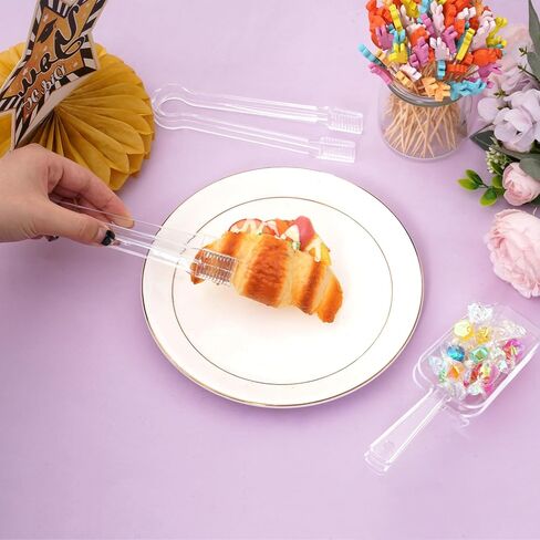 12Pcs Clear Plastic Ice Scoops Tongs Set, Small Tongs for Serving Food, Mini Candy Scoops for Candy Buffet Dry Goods Freezer Bin Canisters (Clear) in Saudi Arabia