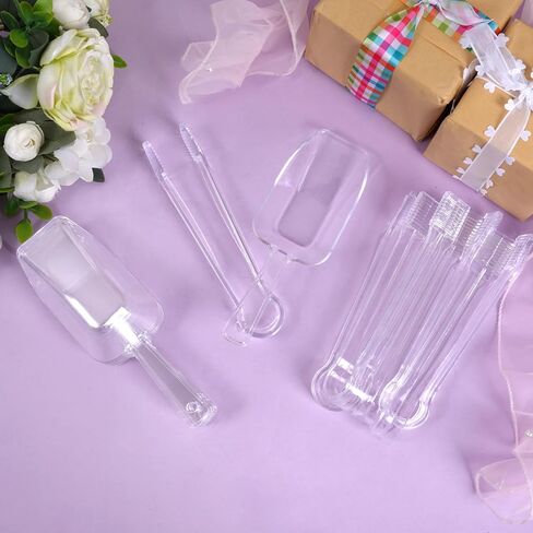 12Pcs Clear Plastic Ice Scoops Tongs Set, Small Tongs for Serving Food, Mini Candy Scoops for Candy Buffet Dry Goods Freezer Bin Canisters (Clear) in Saudi Arabia