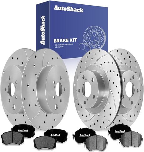 AutoShack Brake Kit Replacement for Subaru Crosstrek Impreza 2013-2015 XV Crosstrek 2014-2018 Forester AWD Front Rear Drilled & Slotted E-Coated Disc Brake Rotors Ceramic Brakes Pads BRKPK439 in Saudi Arabia