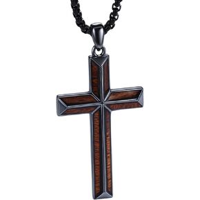 925 Sterling Silver Wooden Cross Necklace للرجال نساء مع سلسلة من الفولاذ المقاوم للصدأ 22 "+2" in Kuwait