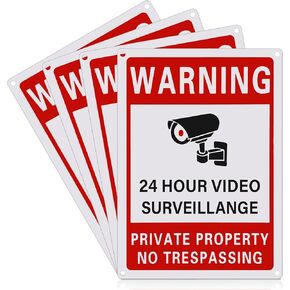 4 Pieces Smile You're on Camera Sign and Private Property No Trespassing Video Surveillance UV Printed 40 Mil Rust Aluminum Security Camera Sign for Home Business (Novel Style) in Saudi Arabia