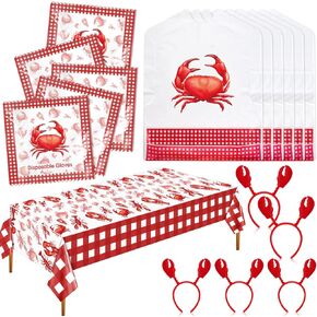 112 Pcs Seafood Crawfish Boil Party Supplies with 50 Crab Lobster Bibs 50 Disposable Gloves 10 Crab Headbands 2 Lobster Tablecloth 108 x 54 Inches Disposable Accessories for Seafood Party in Kuwait