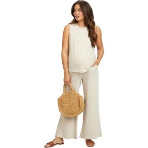 PinkBlush Navy Slub Knit Maternity Pants Set in Kuwait