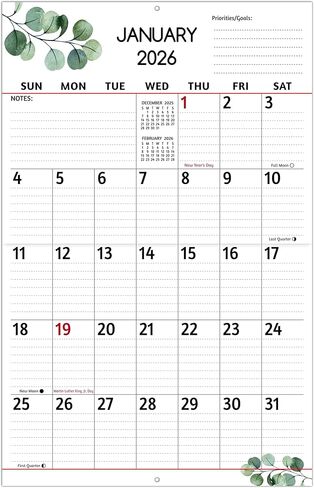 تقويم الحائط 2025-2026 - تقويم طباعة كبير ، يوليو 2025 - ديسمبر 2026 ، 14.6 × 22.8 بوصة (مفتوحة) ، 18 تقويم شهري 2025-2026 مع أعداد كبيرة ، شبكة كبيرة ، ملاحظات ، مراحل القمر ، كبيرة للتخطيط in Kuwait