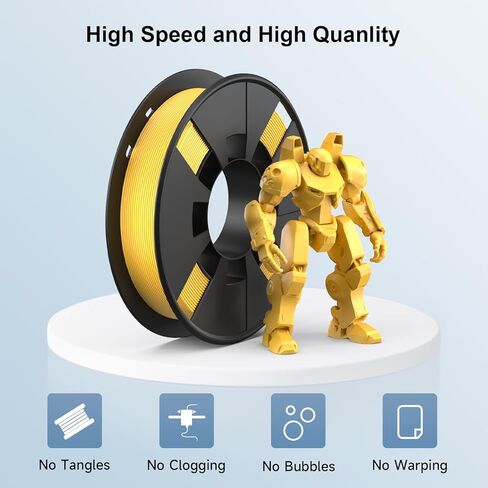 High Speed PLA Filament 1.75mm for 3D Printer, 250g 3D Printer Filament, Dimensional Accuracy ±0.02mm, Clog-Free, Smoothly Feeding, Tangle-Free (Yellow) in Saudi Arabia
