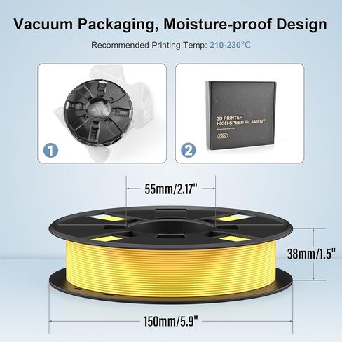 High Speed PLA Filament 1.75mm for 3D Printer, 250g 3D Printer Filament, Dimensional Accuracy ±0.02mm, Clog-Free, Smoothly Feeding, Tangle-Free (Yellow) in Saudi Arabia