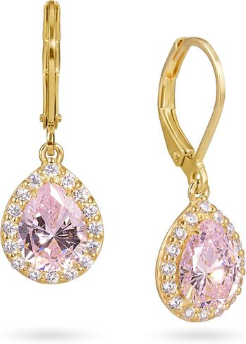 Princess Collection - "Blissful Dreams" - 14.3 mm (4.32 Carat/Pair) Cubic Zirconia 22K Gold-Plated Drop & Dangle Earrings For Sensitive Ears in Saudi Arabia