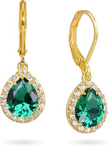 Princess Collection - "Blissful Dreams" - 14.3 mm (4.32 Carat/Pair) Cubic Zirconia 22K Gold-Plated Drop & Dangle Earrings For Sensitive Ears in Saudi Arabia