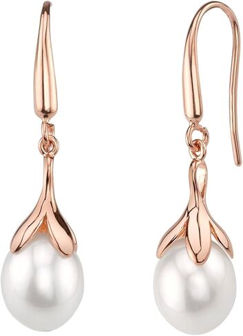 THE PEARL SOURCE 10-11mm Drop-Shaped Genuine Pink Freshwater Cultured Pearl Rose Gold Olive Earrings for Women in Saudi Arabia