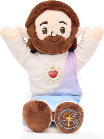 Jesus Plush 11.8" Jesus Stuffed Doll Curly Hair Plushies Toys Christian Stuff Religious Party Favors Gifts Christmas Easter Decoration Brown in Saudi Arabia