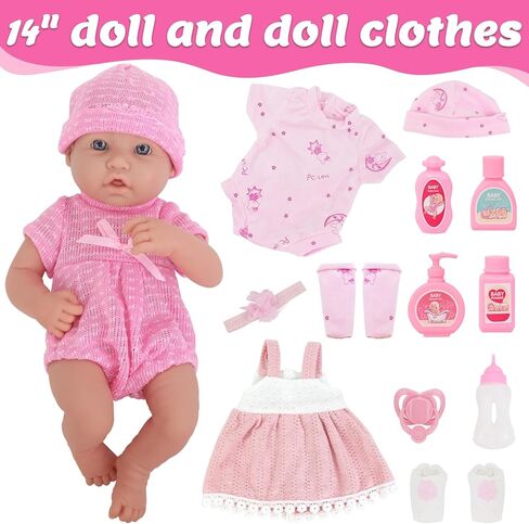 UNICORN ELEMENT 14 Inch Baby Doll with Accessories, Reborn 14 inch Baby Dolls Clothes Included Feeding Bottles, Diapers, Pacifier, Best Gift for Ages 3+ in Saudi Arabia