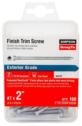 Simpson Strong-Tie FT07200R100W Finish Trim Screw — #7 x 2 in. T10, Trim-Head, Quik Guard, White (100-Qty) in Saudi Arabia