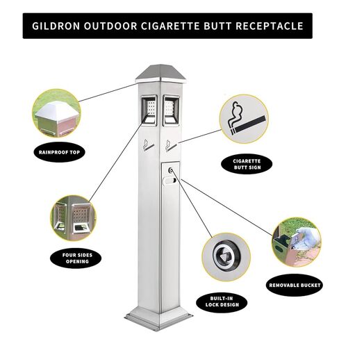 علبة قمامة GILDRON الخارجية، وعاء قمامة من الفولاذ المقاوم للصدأ، حاوية قمامة عمودية مع دلو داخلي كبير السعة، مناسبة للأعمال (فضي) in Kuwait