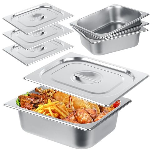 LANIAKEA 4PCS Hotel Pans with Lids Stainless Steel Steam Table Pan Restaurant Supplies 1/2 Size x 4 inch Deep Stainless Steam Table Pans, Hotel Pan Trays for Food in Saudi Arabia