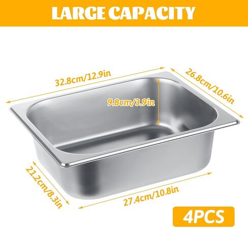 LANIAKEA 4PCS Hotel Pans with Lids Stainless Steel Steam Table Pan Restaurant Supplies 1/2 Size x 4 inch Deep Stainless Steam Table Pans, Hotel Pan Trays for Food in Saudi Arabia