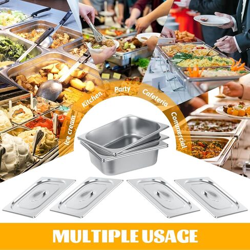 LANIAKEA 4PCS Hotel Pans with Lids Stainless Steel Steam Table Pan Restaurant Supplies 1/2 Size x 4 inch Deep Stainless Steam Table Pans, Hotel Pan Trays for Food in Saudi Arabia