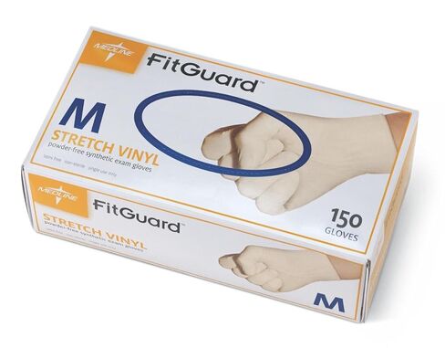 Medline FitGuard Stretch Vinyl Powder-Free Smooth Exam Gloves, Size M in Saudi Arabia