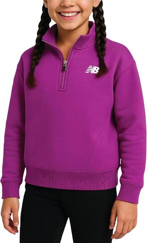 New Balance Girls Sweatshirt - Lightweight Athletic Long Sleeve Quarter Zip Mock Neck Pullover Sweatshirts for Girls (7-16), Size 10-12, Purple in Saudi Arabia