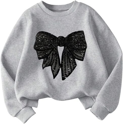 GORGLITTER Girl's Oversized Sweatshirt Sequin Bow Crewneck Cute Preppy Pullover Tops in Saudi Arabia