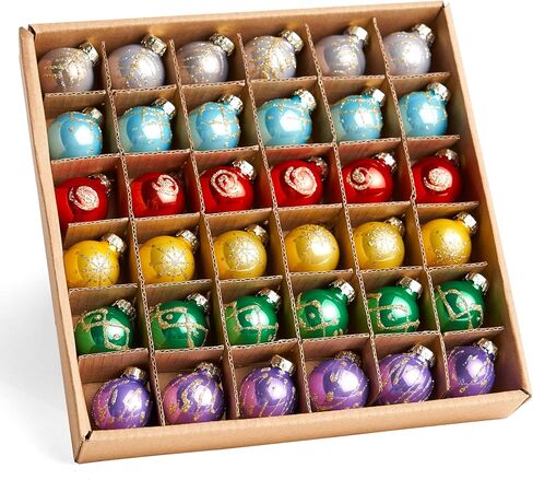 Joiedomi 36 Pcs Christmas Mini Glitter Glass Balls Ornaments, 1 Inch Multicolor Xmas Hanging Ball for Christmas Tree Decoration and Holiday Ornaments in Saudi Arabia
