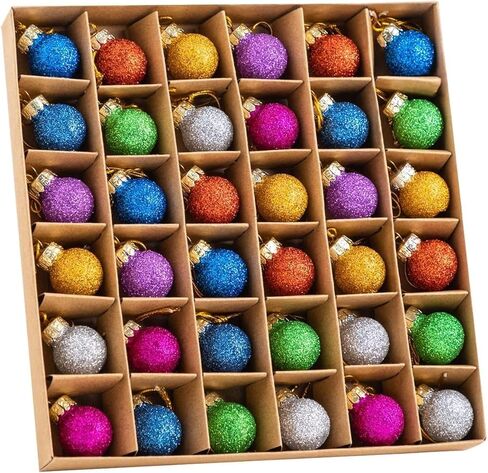 Joiedomi 36 Pcs Christmas Mini Glitter Glass Balls Ornaments, 1 Inch Multicolor Xmas Hanging Ball for Christmas Tree Decoration and Holiday Ornaments in Kuwait